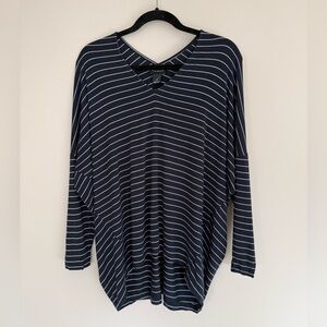 Club Monaco Navy and White Striped Oversized Long Sleeve Top